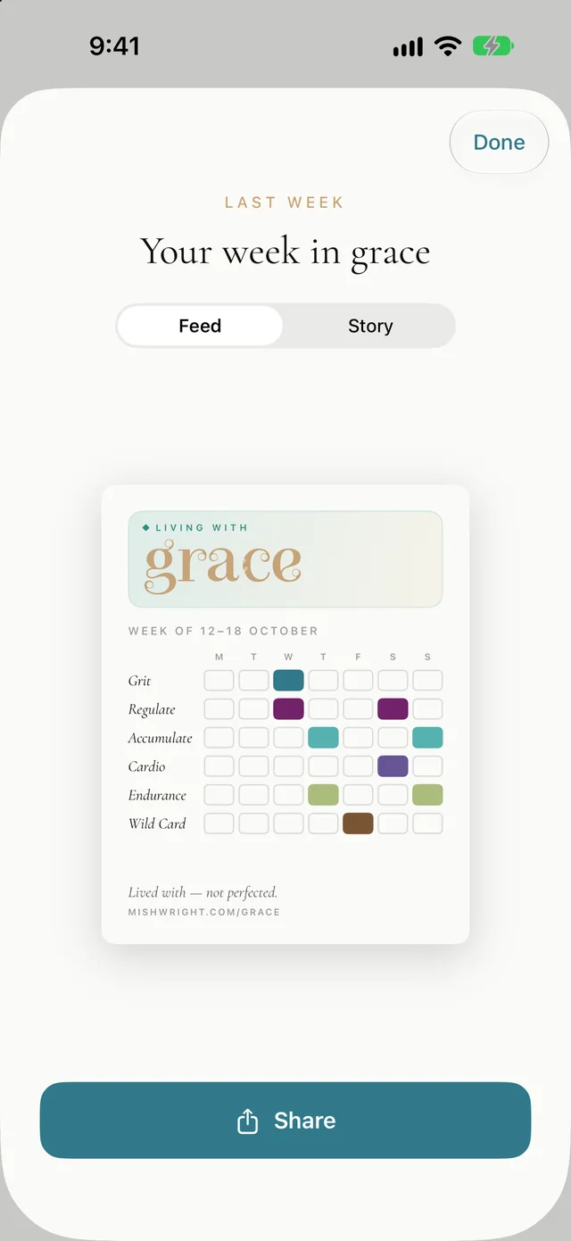 The weekly share card: the shape of last week with no score.